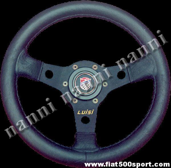 Volante Fiat 500 originale Giannini in pelle con razze nere completo di mozzo e pulsante clacson Giannini. Art.0013