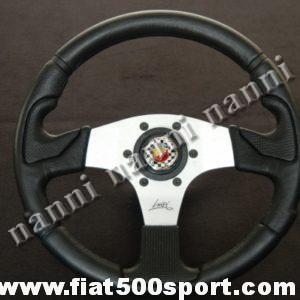 Volante Fiat 500 Abarth con razze satinate completo di mozzo e pulsante clacson Abarth. Art. 0051