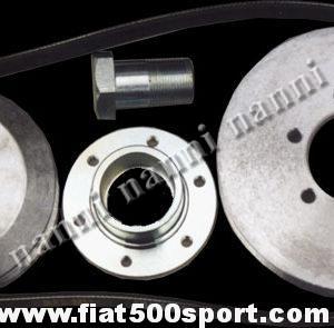Kit pulegge NANNI per Fiat 500 / 126 e cinghia poli v per dinamo.(Le pulegge in ergal hanno le stesse dimensioni delle puleggie originali). Art. 0206