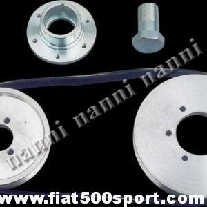 Kit pulegge NANNI per Fiat 500 / 126 e cinghia poli v per alternatore. (le puleggie in ergal hanno le stesse dimensioni delle puleggie originali). Art. 0207