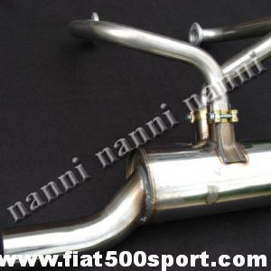 Marmitta Fiat 500 F/L in acciaio inossidabile lucidato ad alto rendimento con attacco diretto sulla testata e tubo di scarico diametro 60 mm. Si monta con le ns. staffe di supporto art. 0221S (quelle per il motore 126) Art. 0237