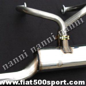 Marmitta Fiat 500 R/126 in acciaio inossidabile lucidato ad alto rendimento con attacco diretto sulla testata e tubo di scarico diametro 60 mm. Si monta con le ns. staffe di supporto art. 0221S Art. 0238