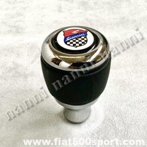 Pomello Fiat 500 Fiat 126  Giannini leva cambio in alluminio cromato e pelle nera.