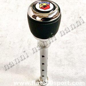 Leva cambio Fiat 500 Fiat 126 con pomello Abarth in alluminio cromato e pelle nera.
