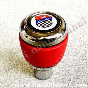 Pomello Fiat 500 Fiat 126 Giannini leva cambio in alluminio cromato e pelle rossa.