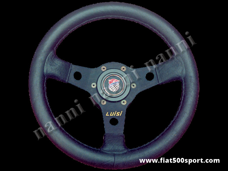 Art. 0013 - Fiat 500 Giannini  original leather steering wheel with hub (black spokes). - Fiat 500 Giannini original leather steering wheel with hub (black spokes). Outer diameter 315 mm.
