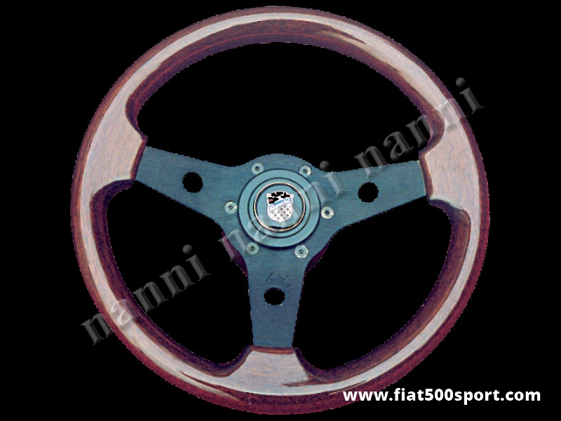 Art. 0017 - Fiat 500 Giannini mahogany wood steering wheel with hub (black spokes). - Fiat 500 Giannini mahogany wood steering wheel with hub (black spokes). Outer diameter 315 mm. (SPECIAL OFFER)
