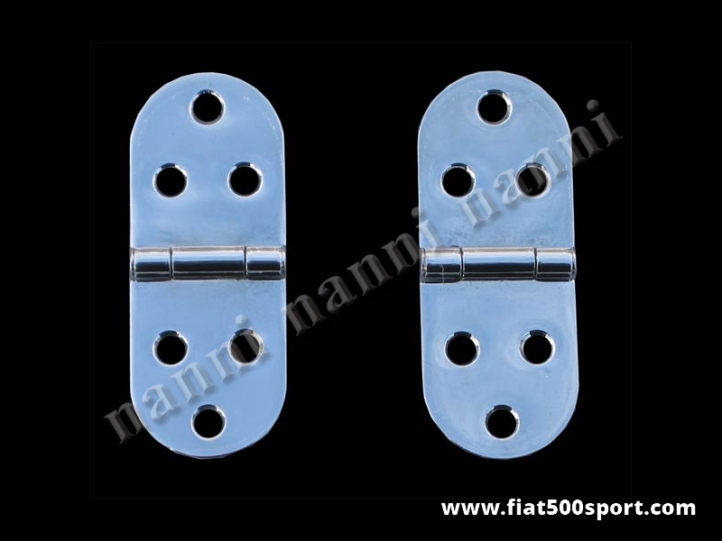 Art. 0019 - Bonnet hingers Fiat 500 Fiat 126 pair upper chromed. - Bonnet hingers Fiat 500 Fiat 126 pair upper chromed.
