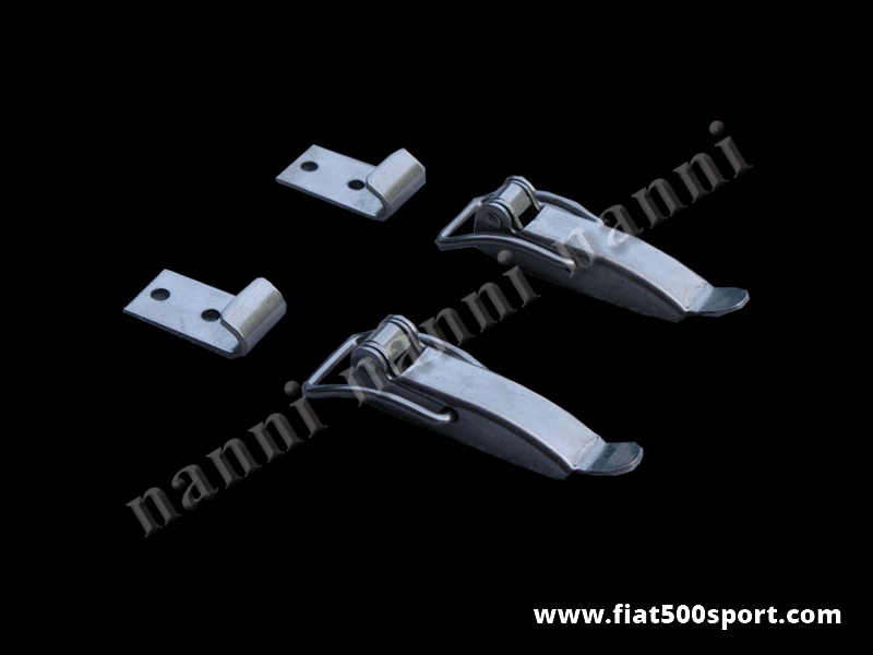 Art. 0021 - Gancio Fiat 500 Fiat 126 fermacofano in inox (2 pezzi). - Gancio Fiat 500 Fiat 126 fermacofono in acciaio inossidabile (kit di 2 pezzi).
