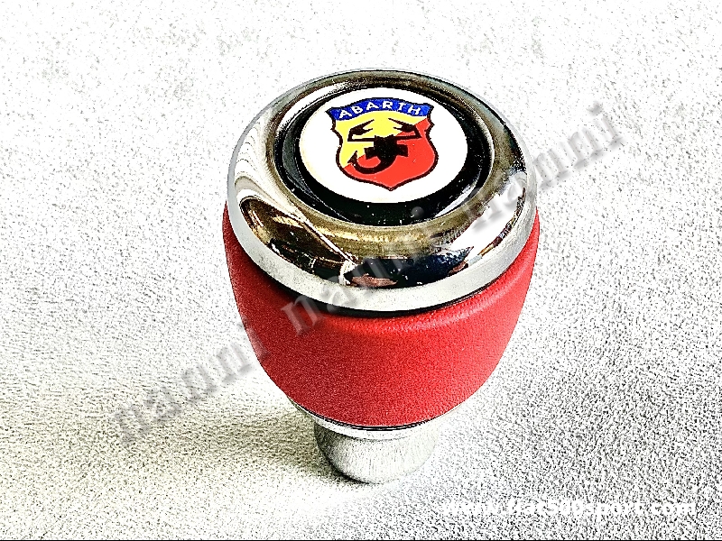 Art. 0033 - Fiat 500 Fiat 126 Abarth chromed aluminium gear knob with red leather. - Fiat 500 Fiat 126 Abarth chromed aluminium gear knob with red leather.
