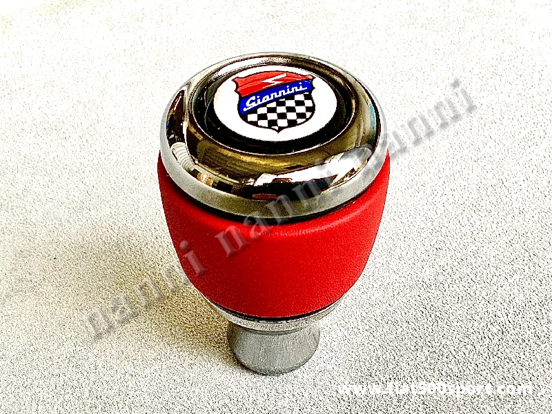 Art. 0034 - Fiat 500 Fiat 126 Giannini chromed aluminium gear knob with red leather. - Fiat 500 Fiat 126 Giannini chromed aluminium gear knob with red leather.
