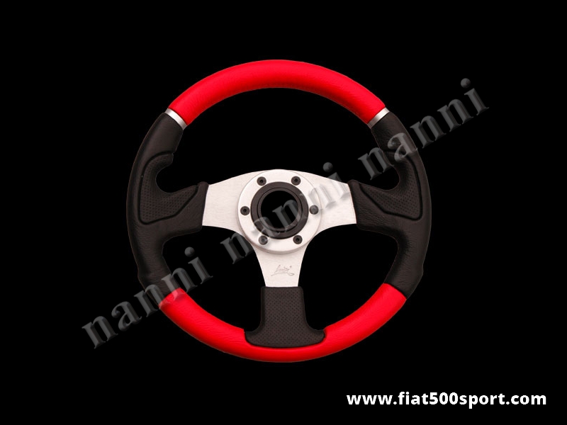 Art. 0103 - Steering wheel red leather satined spokes. Diameter 320 mm. - Steering wheel red leather ergonomic  with satined spokes. Diameter 320 mm.
