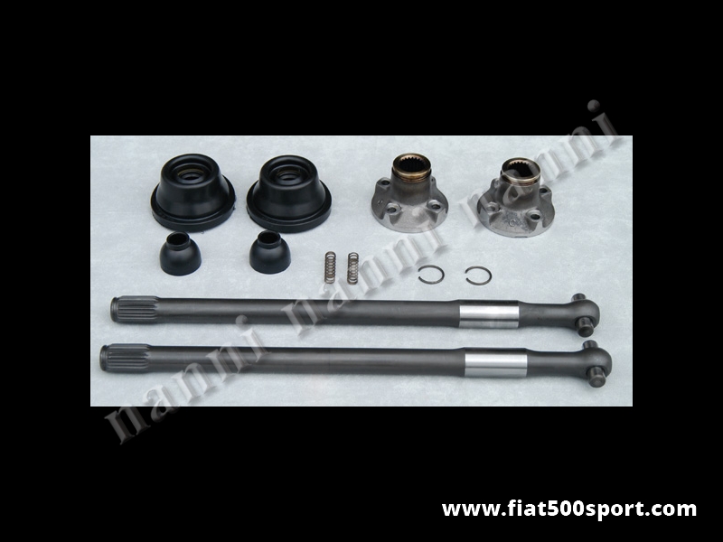 Art. 0121 - Semiassi Fiat 500 F L R in acciaio speciale (kit completo). - Semiassi Fiat 500 F L R in acciaio speciale ad alta resistenza.  Si possono usare nelle più severe condizioni di utilizzo anche assieme al ns. kit con crociera tripode. E’ un prodotto totalmente italiano.( kit completo).
