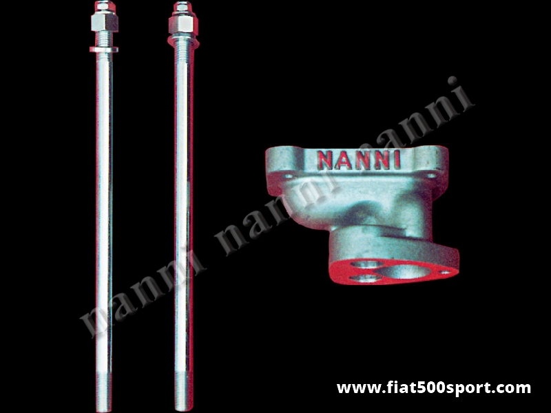 Art. 0133 - Fiat 500 inlet manifold NANNI for mounting vertical twin-choke carburettor 30 mm ( Fiat Panda 30, 850 special, coupe’,spider). - Fiat 500 inlet manifold NANNI for mounting vertical twin-choke carburettor 30 mm. (Fiat Panda 30, 850 special, coupe’, spider).
