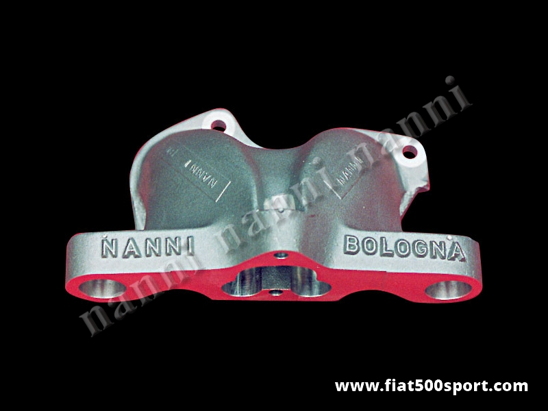 Art. 0136 - Collettore Fiat 500 Fiat 126 d’aspirazione  NANNI per carburatore doppio corpo orizzontale Ø 40-45-48 mm con dadi e perni di fissaggio - Collettore d’aspirazione Fiat 500 Fiat 126 NANNI per montare il carburatore doppio corpo orizzontale Ø 40-45-48 mm. (Weber DCOE, Dell’Orto DHLA ) con dadi, perni di fissaggio lunghi, viti e guarnizione su testa 500/126.
