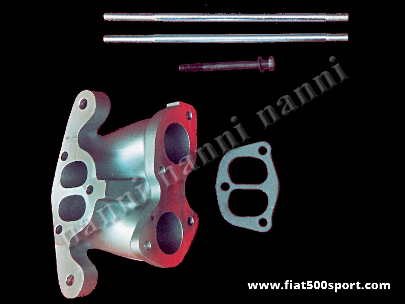 Art. 0137 - Collettore Fiat 500 Fiat 126 d’aspirazione  NANNI per carburatore Ø 40-45-48 mm orizzontale su testa Panda con dadi e perni di fissaggio - Collettore d’aspirazione Fiat 500 Fiat 126 NANNI per montare il carburatore doppio corpo Ø 40-45-48 mm. orizzontale ( Weber DCOE, Dell’Orto DHLA) su testa Panda con dadi, perni di fissaggio lunghi, viti e guarnizione.
