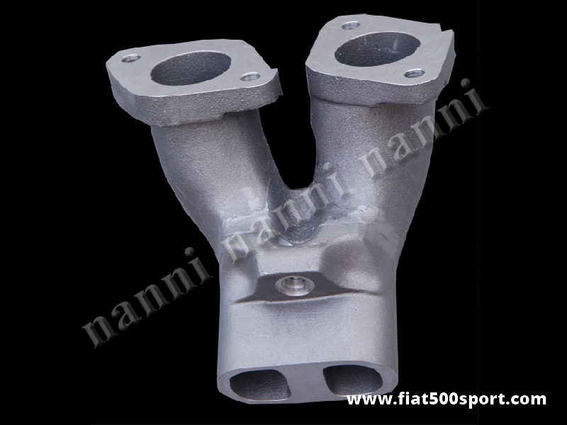 Art. 0138A - Collettore d’aspirazione Fiat 500 Fiat 126 Nanni a condotti sdoppiati per carburatore doppio corpo diam.40-45-48 mm. orizzontale. - Collettore d’aspirazione Fiat 500 Fiat 126 NANNI a condotti sdoppiati per carburatore doppio corpo Ø 40-45-48 mm orizzontale (Weber DCOE, Dell’Orto DHLA). Si monta con il nostro articolo 0138B.
