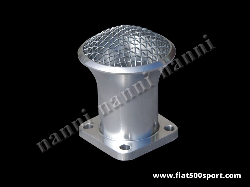 Art. 0147 - Trombetta Fiat 500 Fiat 126 d’aspirazione NANNI  (ricavata da un blocco di alluminio)  con rete per carburatore Dell’Orto FZD - Trombetta d’aspirazione Fiat 500 Fiat 126 NANNI (ricavata da un blocco di alluminio) con rete per carburatore Dell’Orto FZD 32/28 e 30/24 inclinati 45 gradi.
