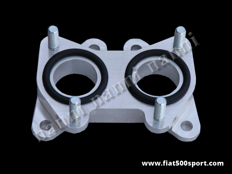 Art. 0166 - Fiat 500 Fiat 126  inlet manifold light alloy spacer for twin-choke horizontal carburettor diam. 32 mm. - Fiat 500 Fiat 126 inlet  manifold light alloy spacer for twin-choke horizontal carburettor diam. 32 mm. (For carburettor Lancia Fulvia, Fiat 124, Fiat 1100 R).
