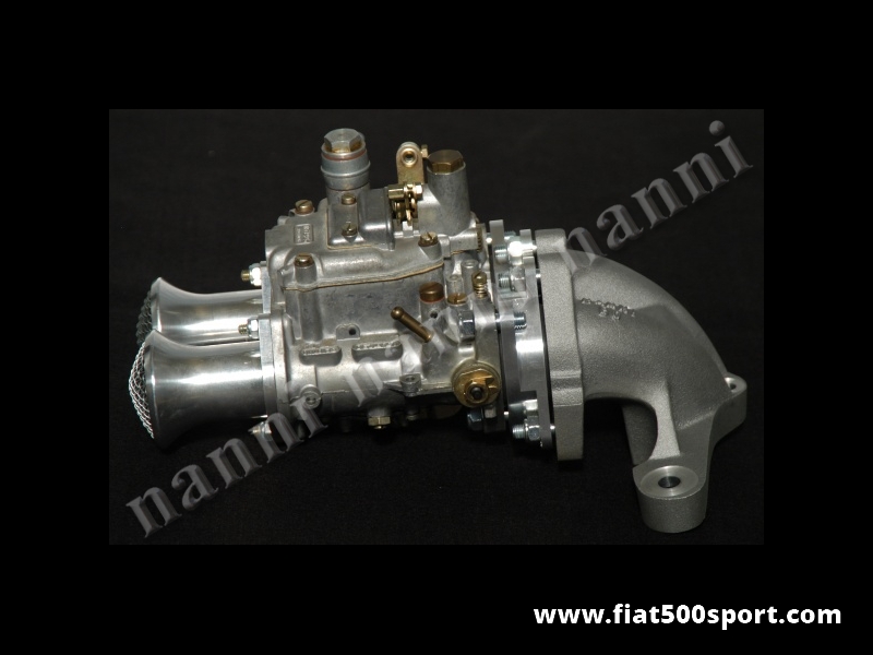 Art. 0173 - Fiat 500 Fiat 126 kit twin-choke Ø 32 mm horizontal carburettor with manifold and alloy admission pipe. - Fiat 500 Fiat 126 kit twin-choke Ø 32 mm horizontal carburettor with manifold and alloy admission pipe.
