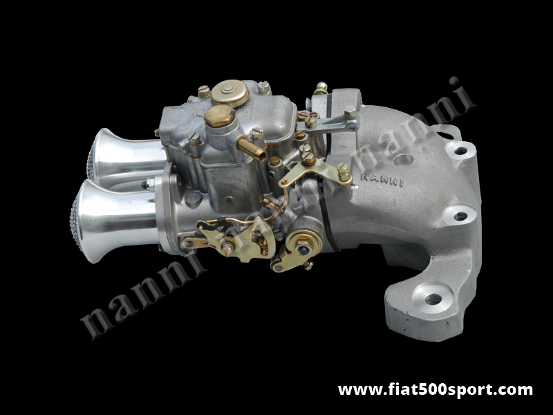 Art. 0174A - Carburettor Fiat 500 Fiat 126 twin choke diam. 35 mm. horizontal for head Panda 30 complete with manifold, admission pipes, spacer, gasket and long screws. - Carburettor Fiat 500 Fiat 126 twin-choke diam 35 mm. horizontal for head Panda 30 complete with manifold, spacer, admission pipes, gasket and long screws.
