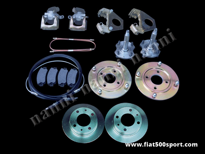 Art. 0181L - Fiat 500 kit freni a disco posteriori per ruote in lega da 12 pollici. - kit completo freni a disco posteriori Fiat 500 per ruote da 12″ e 13″ in lega di alluminio con attacco largo 190 mm.
