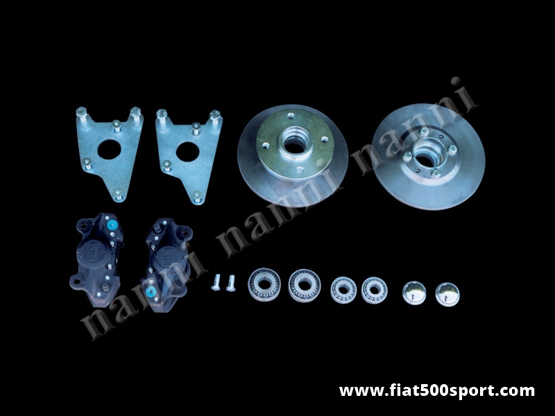 Art. 0185 - Freni Fiat 126 Fiat Giardiniera anteriore a disco  con pinze Brembo per ruote da 10-12-13 pollici con attacco Fiat (interasse dei bulloni ruota 98 mm.) - Freni Fiat 126 Fiat Giardiniera a disco anteriori con pinze Brembo a doppio pistoncino per ruote da 10-12-13 pollici con attacco Fiat (interasse dei bulloni ruota 98 mm.) Non allarga la carreggiata. Kit completo.
