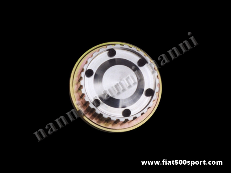 Art. 0203 - Puleggia motore Fiat 500 Fiat 126 NANNI dentata in ergal con filtro centrifugo. - Puleggia motore Fiat 500 Fiat 126 NANNI dentata in ergal con filtro centrifugo.
