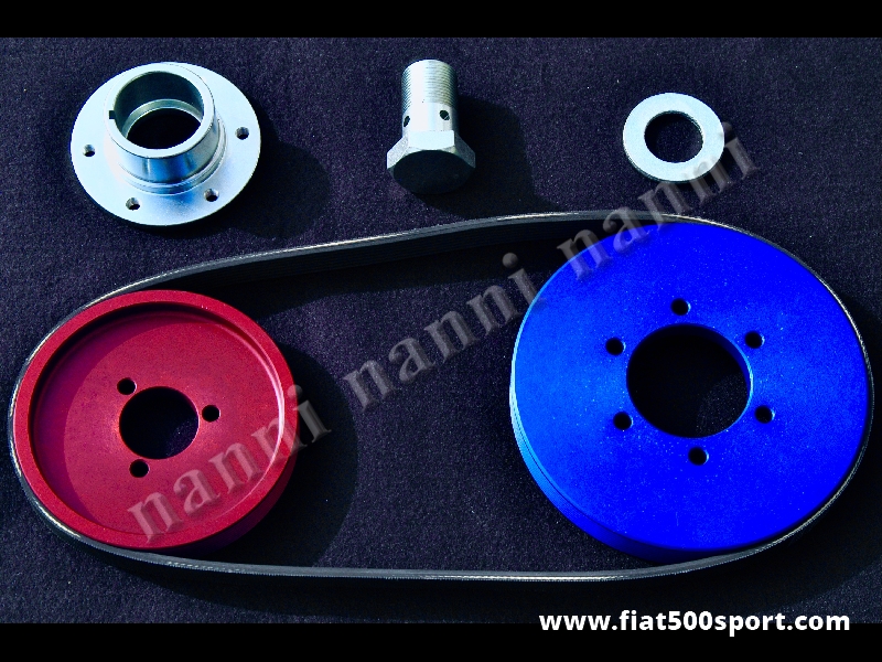 Art. 0207 - Pulegge Fiat 500 Fiat 126 NANNI e cinghia poli v  per alternatore. (le pulegge hanno le stesse dimensioni delle pulegge originali). - Pulegge Fiat 500 Fiat 126 NANNI e cinghia poli v per alternatore. (le pulegge hanno le stesse dimensioni delle pulegge originali). Kit completo.
