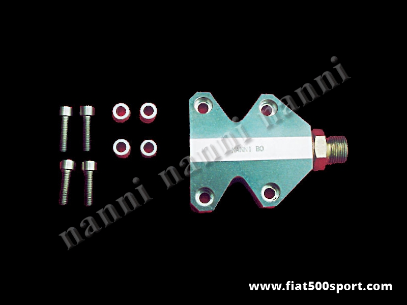 Art. 0211 - Supporto Fiat 500 Fiat 126 NANNI  per attacco radiatore olio al carter distribuzione completo di raccordi in acciaio. - Supporto Fiat 500 Fiat 126 NANNI per attacco radiatore olio al carter distribuzione completo di raccordi in acciaio.
