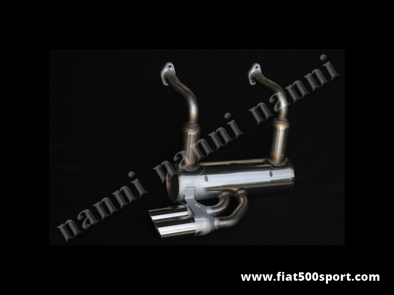 Art. 0229 - Muffler Fiat 500 F L Abarth style stainless steel with two chromed tail pipes Ø 60 mm. - Fiat 500 F L Abarth style stainless steel muffler with two chromed tail pipes Ø 60 mm.
