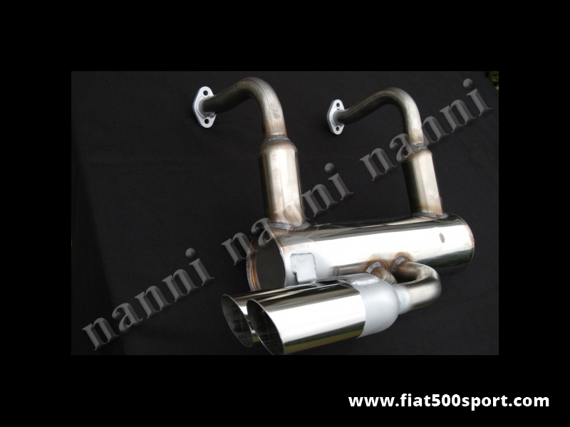 Art. 0230 - Muffler Fiat 500 R Fiat 126 Abarth style stainless steel with two chromed tail pipes Ø 60 mm. - Fiat 500 R Fiat 126 Abarth style stainless steel muffler with two chromed tail pipes Ø 60 mm.
