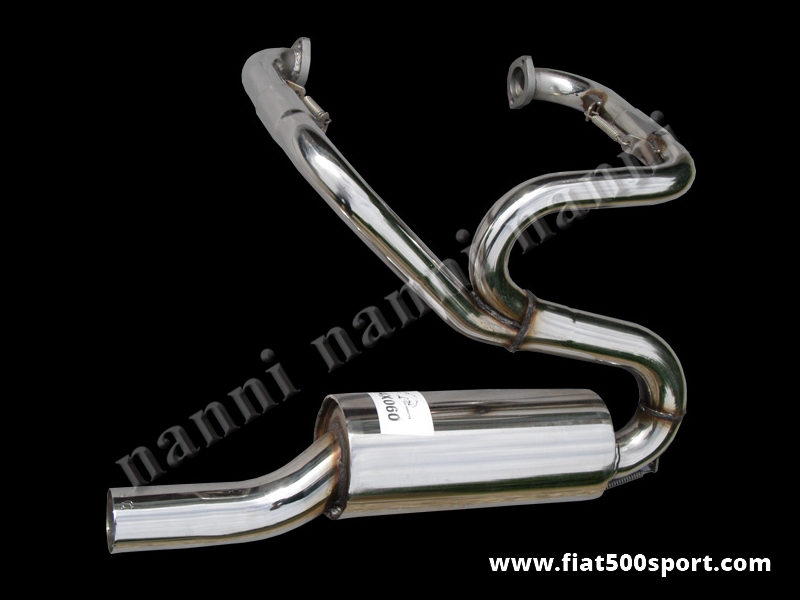 Art. 0241 - Muffler Fiat 500 Fiat 126 racing silenced stainless steel exhaust. - Fiat 500 Fiat 126 racing silenced stainless steel exhaust muffler. 3 spring to neutralize vibrations. Be mounted with Fiat 126 brackets.
