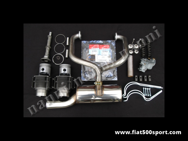 Art. 0251R - Fiat 500 R kit NANNI per elaborazione motore ad uso stradale (650 cc. 40 HP). - Fiat 500 R kit completo NANNI per elaborare il motore ad uso stradale e portarlo a 650 cc. con 40 HP. Il kit comprende: canne e pistoni, valvole, molle valvole, albero a cammes, bicchierini punterie, carburatore, tubo forato,marmitta ad alto rendimento tutta in acciaio inossidabile, serie guarnizioni motore con 2 paraolio e anelli cottocanna in rame. Con i cilindri di nostra produzione non occorre la guarnizione di testa. I pistoni sono fatti in Germania.
Art. 0251R - Fiat 500 R kit NANNI per elaborazione motore ad uso stradale (650 cc. 40 HP). - Fiat 500 R kit completo NANNI per elaborare il motore ad uso stradale e portarlo a 650 cc. con 40 HP. Il kit comprende: canne e pistoni, valvole, molle valvole, albero a cammes, bicchierini punterie, carburatore, tubo forato,marmitta ad alto rendimento tutta in acciaio inossidabile, serie guarnizioni motore con 2 paraolio e anelli cottocanna in rame. Con i cilindri di nostra produzione non occorre la guarnizione di testa. I pistoni sono fatti in Germania.
