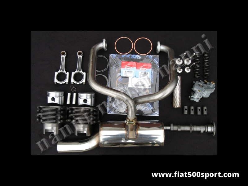 Art. 0253 - Fiat 500 R Fiat 126 kit NANNI per elaborazione motore ad uso stradale (700 CC 40 HP) - Fiat 500 R Fiat 126 kit completo NANNI per elaborazione motore ad uso stradale (700 CC 40 HP). Il kit comprende: canne e pistoni,valvole,molle valvole,albero a cammes,bicchierini punterie,bielle in acciaio,carburatore con tubo forato,marmitta ad alto rendimento tutta in acciaio inossidabile, serie guarnizioni motore con 2 paraolio, anelli sottocanna in rame. I cilindri sono di nostra produzione e i pistoni sono Federal Mogul originali.
Art. 0253 - Fiat 500 R Fiat 126 kit NANNI per elaborazione motore ad uso stradale (700 CC 40 HP) - Fiat 500 R Fiat 126 kit completo NANNI per elaborazione motore ad uso stradale (700 CC 40 HP). Il kit comprende: canne e pistoni,valvole,molle valvole,albero a cammes,bicchierini punterie,bielle in acciaio,carburatore con tubo forato,marmitta ad alto rendimento tutta in acciaio inossidabile, serie guarnizioni motore con 2 paraolio, anelli sottocanna in rame. I cilindri sono di nostra produzione e i pistoni sono Federal Mogul originali.