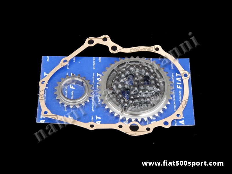 Art. 0255 - Catena ingranaggi Fiat 500 Fiat 126 Fiat Giardiniera alta qualità. - Catena e ingranaggi distribuzione Fiat 500 Fiat 126 Fiat Giardiniera con catena a rulli Renold (la migliore). Kit completo con guarnizione.
