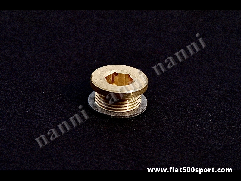 Art. 0279 - Tappo coppa olio Fiat 500 Fiat 126 in bronzo con guarnizione. - Tappo per la coppa dell’olio Fiat 500 Fiat 126 in bronzo con guarnizione di tenuta.
