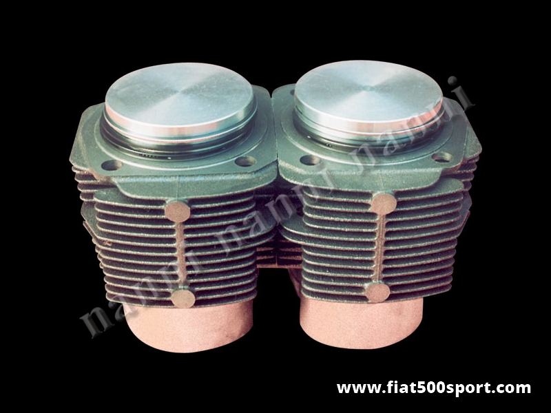 Art. 0321 - Cilindri pistoni Fiat 500 R Fiat 126, 595 cc, Ø 73,5 mm. e cilindri h. 80 mm - Canne pistoni Fiat 500 R Fiat 126, 595 cc, Ø 73,5 mm e cilindri h. 80 mm per monoblocco Fiat 500 R e Fiat 126 prima serie. I cilindri di ns. produzione non richiedono la guarnizione di testa. I pistoni sono originali Fiat. Occorre ordinare gli anelli sottocanna in rame ns. art. 0427. Kit completo di 2 cilindri e 2 pistoni.
