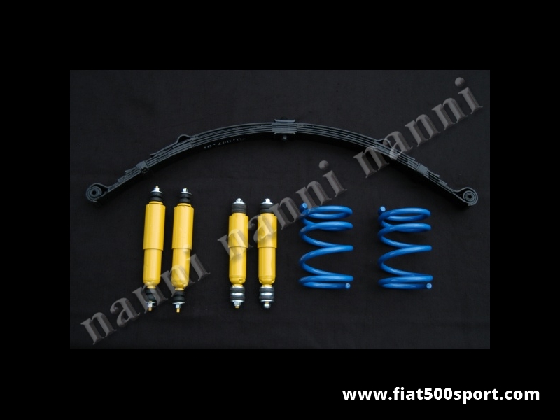 Art. 0477 - Sospensioni Fiat 500 per uso stradale. (Abbassano la vettura di 3 cm.) - Sospensioni Fiat 500 per uso stradale. Gli ammortizzatori sono completi di gommini. Il kit abbassa la vettura di 3 cm. Il kit e’ composto totalmente da particolari costruiti in Italia. (Emilia Romagna). Consigliamo di acquistare anche le ns. staffe art, 0488 (per Fiat 500 F/L) oppure le staffe art.0488 B (per Fiat 500 R). Kit di 7 pezzi.
Art. 0477 - Sospensioni Fiat 500 per uso stradale. (Abbassano la vettura di 3 cm.) - Sospensioni Fiat 500 per uso stradale. Gli ammortizzatori sono completi di gommini. Il kit abbassa la vettura di 3 cm. Il kit e’ composto totalmente da particolari costruiti in Italia. (Emilia Romagna). Consigliamo di acquistare anche le ns. staffe art, 0488 (per Fiat 500 F/L) oppure le staffe art.0488 B (per Fiat 500 R). Kit di 7 pezzi.