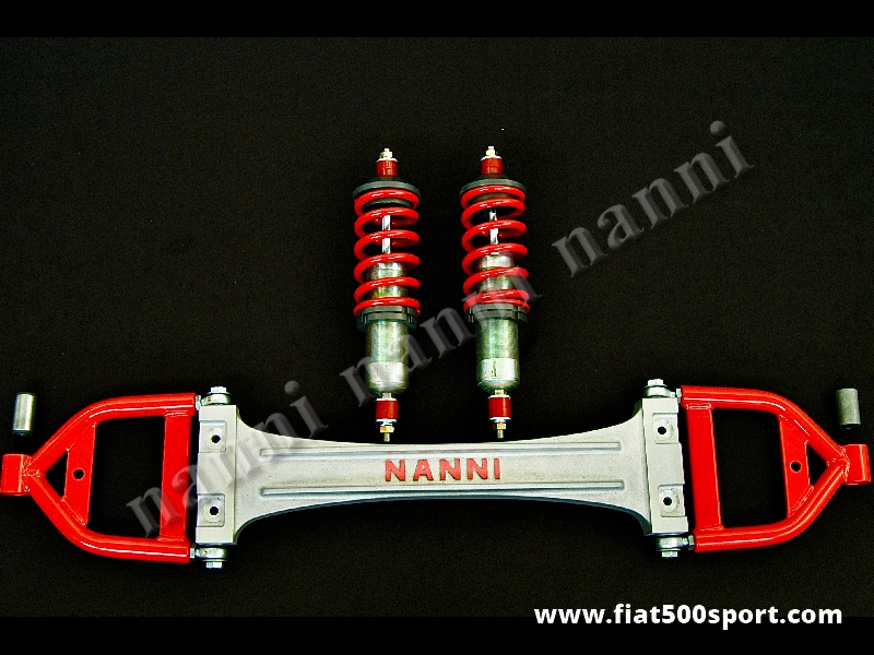 Art. 0479A - Sospensione Fiat 500 Fiat 126 anteriore uso competizione con bracci oscillanti. - Sospensione Fiat 500 Fiat 126 anteriore con bracci oscillanti per uso competizione. Sono disponibili delle molle più dure con un sovrapprezzo di € 9,00. Gli ammortizzatori inoltre sono regolabili nella taratura. Kit completo.
