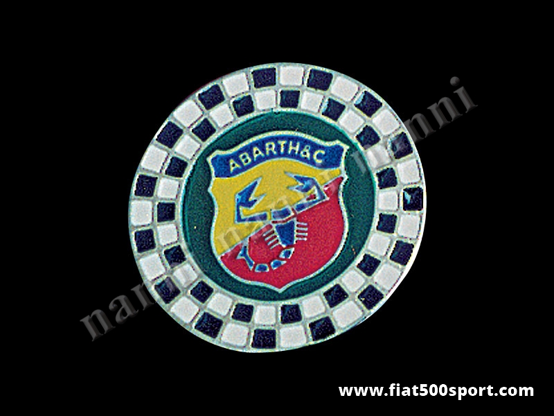 Art. 0520 - Abarth enamel emblem on chequered flag backing. Round Ø 60,5 mm - Abarth enamel emblem on chequered
flag backing. Round Ø 60,5 mm
