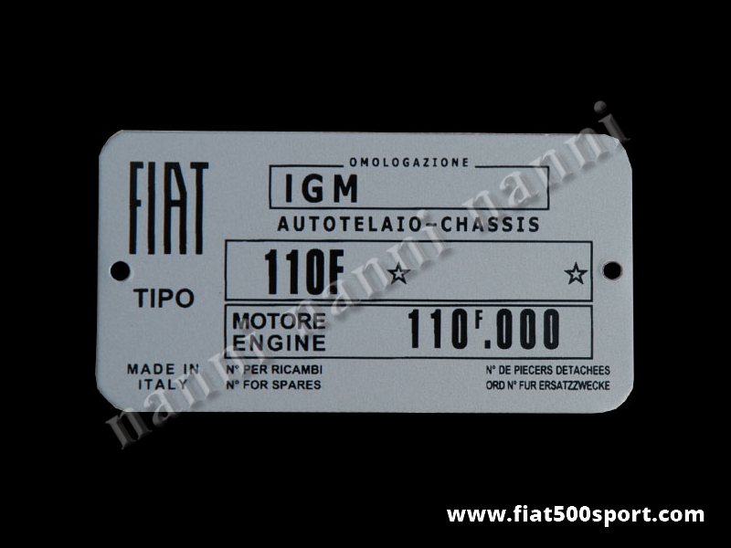 Art. 0543 - Fiat 500 F L aluminium plate. - Fiat 500 F L aluminium plate.
