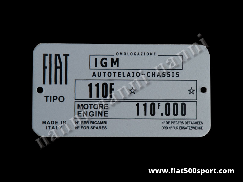 Art. 0543 - Targhetta dati identificativi Fiat 500F/L - Targhetta dati identificativi Fiat 500F/L
