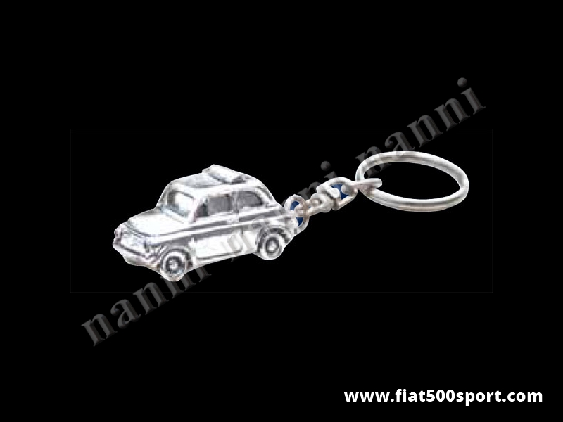 Art. 0616 - Portachiavi Fiat 500 tridimensionale in metallo silver plate. - Portachiavi con macchinina 500 in metallo silver plate. La Fiat 500 è tridimensionale ed è il più bel portachiavi che abbiamo costruito.
