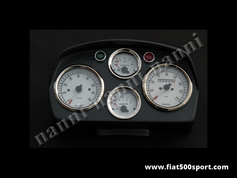 Art. 0720bia - Fiat  500 L Abarth dashboard with white instruments. - Fiat 500 L Abarth dashboard (white instruments diam. 80 mm. 2 gauge and red and green lights. All the details are new, made in Italy.
