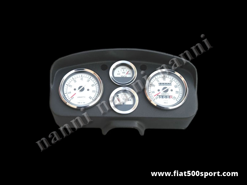 Art. 0721bia - Cruscotto Fiat 500 D F R Abarth completo con strumenti fondo bianco diam. 80 mm. - Cruscotto Fiat 500 D F R Abarth completo di contagiri e contachilometri Bianchi Ø 80 mm, 2 manometri a scelta e luci spia verde e rossa. Tutto materiale nuovo, costruito in Italia.
Art. 0721bia - Cruscotto Fiat 500 D F R Abarth completo con strumenti fondo bianco diam. 80 mm. - Cruscotto Fiat 500 D F R Abarth completo di contagiri e contachilometri Bianchi Ø 80 mm, 2 manometri a scelta e luci spia verde e rossa. Tutto materiale nuovo, costruito in Italia.