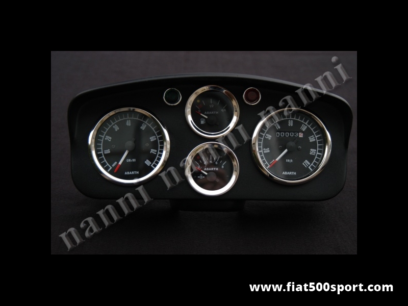 Art. 0721nero - Cruscotto Fiat 500 D F R Abarth completo con strumenti neri diam. 80 mm. - Cruscotto Fiat 500 D F R Abarth completo di contagiri e contachilometri Neri Ø 80 mm, 2 manometri a scelta e luci spia verde e rossa. Tutto materiale nuovo, costruito in Italia.
Art. 0721nero - Cruscotto Fiat 500 D F R Abarth completo con strumenti neri diam. 80 mm. - Cruscotto Fiat 500 D F R Abarth completo di contagiri e contachilometri Neri Ø 80 mm, 2 manometri a scelta e luci spia verde e rossa. Tutto materiale nuovo, costruito in Italia.