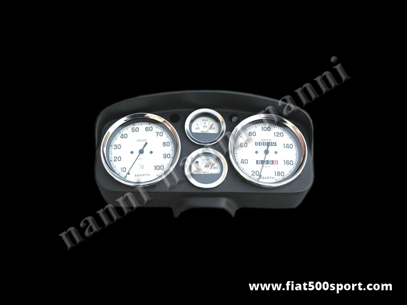 Art. 0722bia - Cruscotto Fiat 500 D F R Abarth completo con strumenti fondo bianco diam.100 mm. - Cruscotto Fiat 500 D F R Abarth completo di contagiri e contachilometri Bianchi Ø 100 mm, 2 manometri a scelta e luci spia verde e rossa. Tutto materiale nuovo costruito in Italia.
Art. 0722bia - Cruscotto Fiat 500 D F R Abarth completo con strumenti fondo bianco diam.100 mm. - Cruscotto Fiat 500 D F R Abarth completo di contagiri e contachilometri Bianchi Ø 100 mm, 2 manometri a scelta e luci spia verde e rossa. Tutto materiale nuovo costruito in Italia.