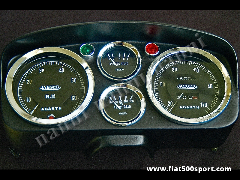 Art. 0723 - Fiat Abarth 595 and 695 original dashboard. - Fiat Abarth 595 and 695 original dashboard whith 2 instruments diam.100 mm. 2 gauge and red and green lights. All the details are new, made in Italy.
