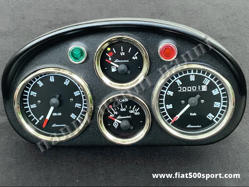 Art. 0726 - Fiat 500 L Giannini dashboard. - Fiat 500 L Giannini dashboard with 2 instruments diam.80 mm. 2 gauge and red and green lights. All the details are new, made in Italy.
